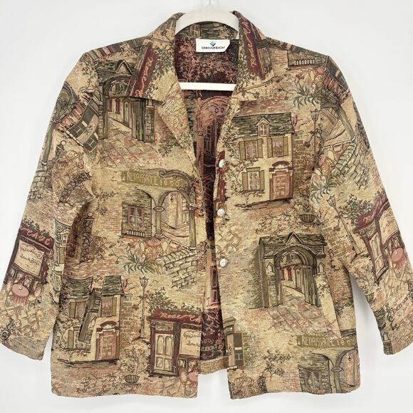Erin London Vintage Tan Green Burgundy Tapestry Villa Jacket Size XL - Picture 5 of 9